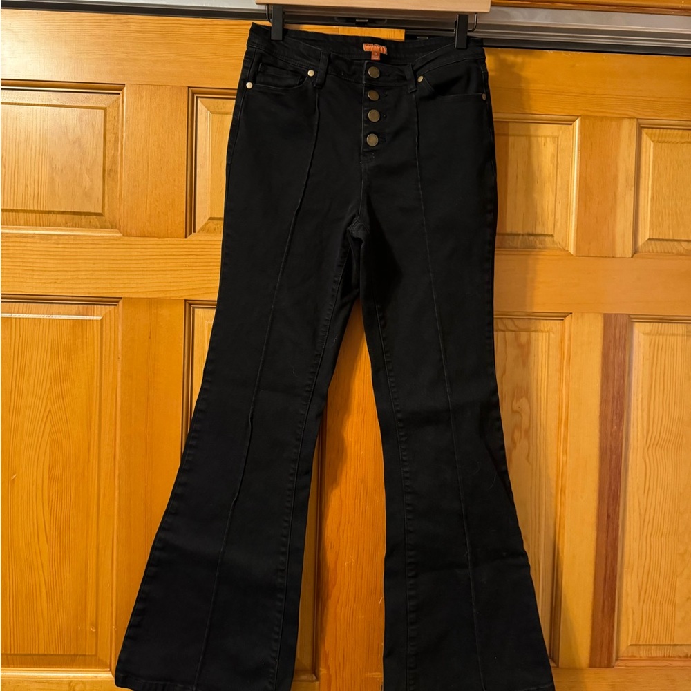 ModCloth Black Flared Jeans with Button Fly